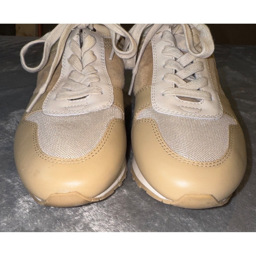 J McLaughlin Emerson Sneakers Women SZ 9 40 Suede Golden Caramel Lace Up Comfort - Picture 4 of 9
